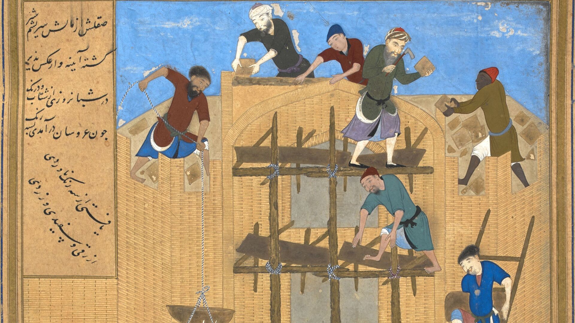 Puzzlopedia | Puzzle Persian miniature illustrating the construction of Khawarnaq