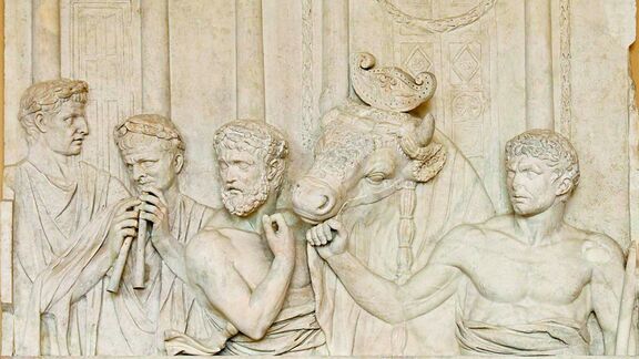 Puzzlopedia | Collection Preparations for a Sacrifice, Roman fragment from an architectural relief